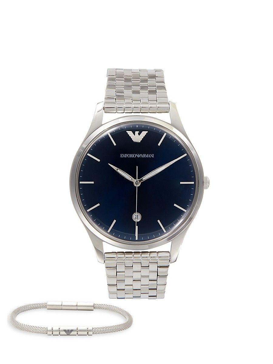 Emporio Armani 2-piece 41mm Stainless Steel Watch & Bracelet Set in Blue  for Men | Lyst