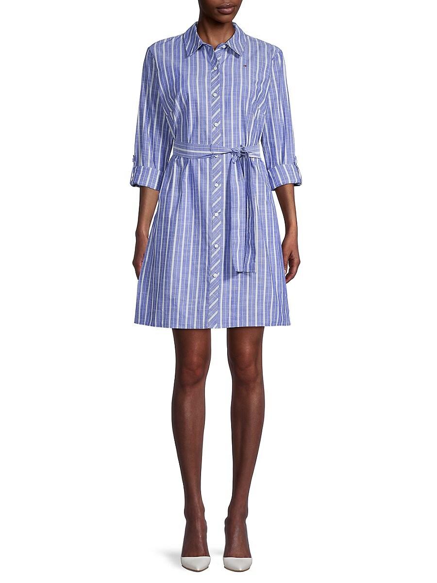 Tommy Hilfiger Striped & Belted Shirt Dress in Blue | Lyst