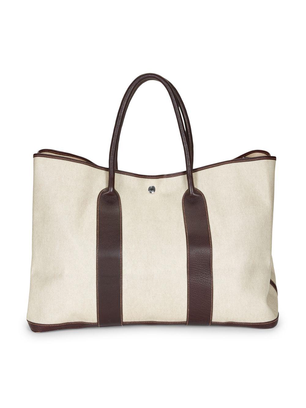 Hermès - Hermès Garden Party 30 Negonda Leather Canvas Tote Bag-Beige Tan Silver Hardware