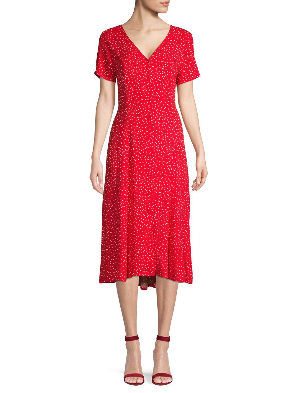 Saks Fifth Avenue Synthetic Ditsy Print Midi Dress in Red - Lyst
