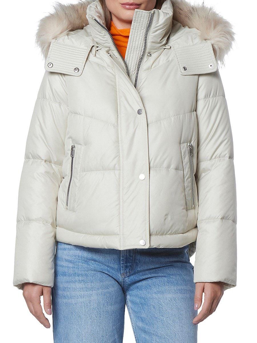 Andrew Marc Minna Hooded Faux Fur Puffer Jacket in Gray Lyst