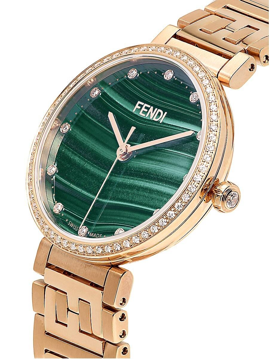 Fendi Forever Ip Rose Goldtone Stainless Steel, Malachite