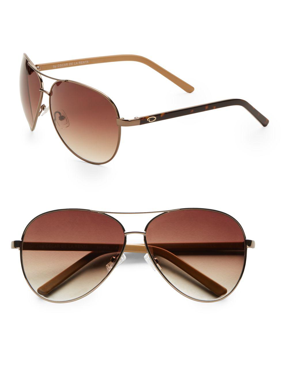 Oscar de la Renta Classic Metal Aviator Sunglasses in Metallic | Lyst