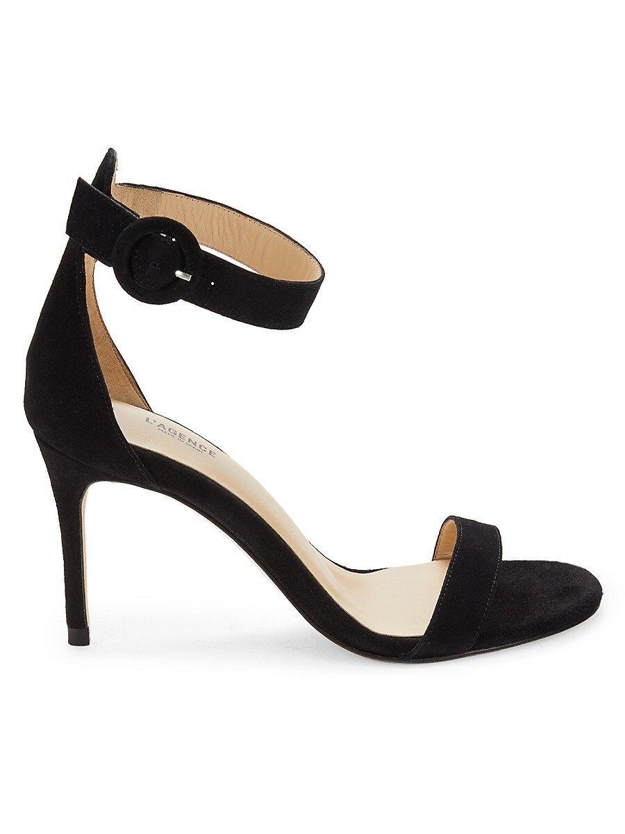 L'Agence Gisele Suede Ankle Loop Sandals in Black | Lyst