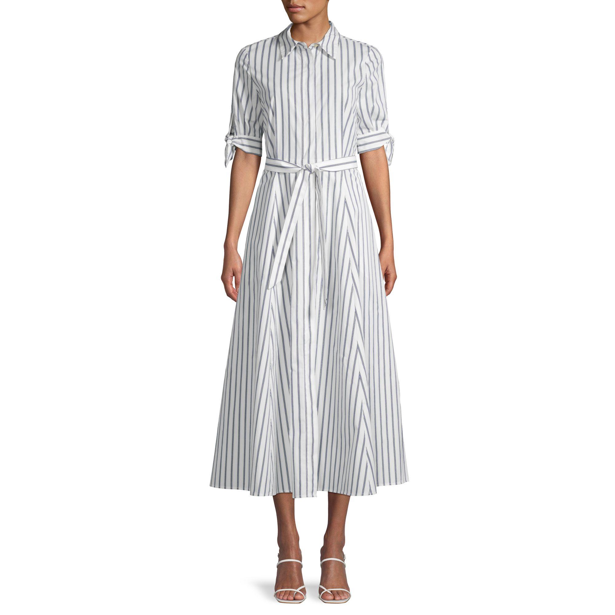 Calvin Klein Belted Stripe Cotton Shirtdress | Lyst