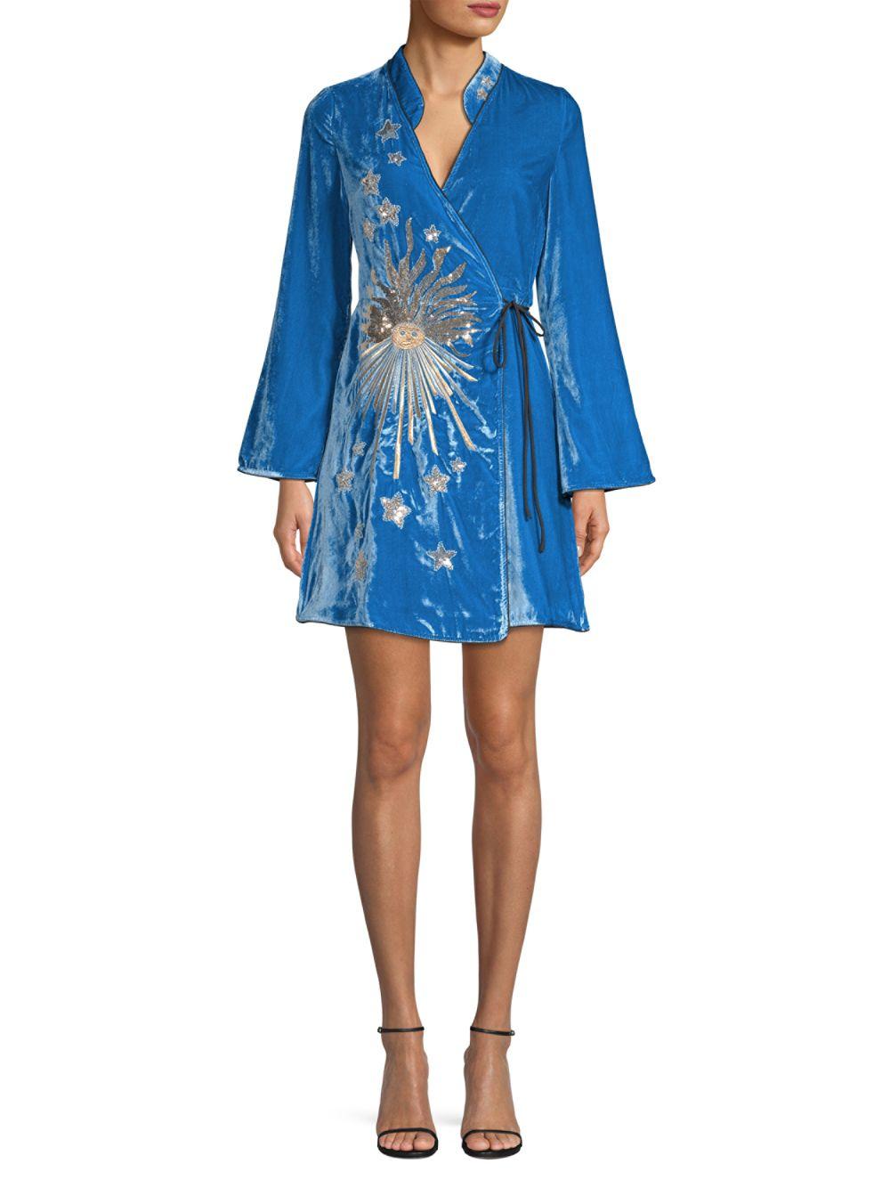 RIXO London Iris Embellished Velvet Wrap Dress in Blue Lyst