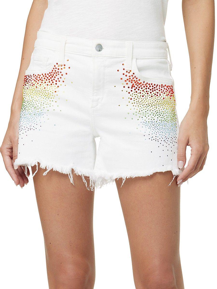 Joe's Jeans Stephanie Gottlieb X Joe's The Ozzie Embellished Denim Shorts  in White | Lyst