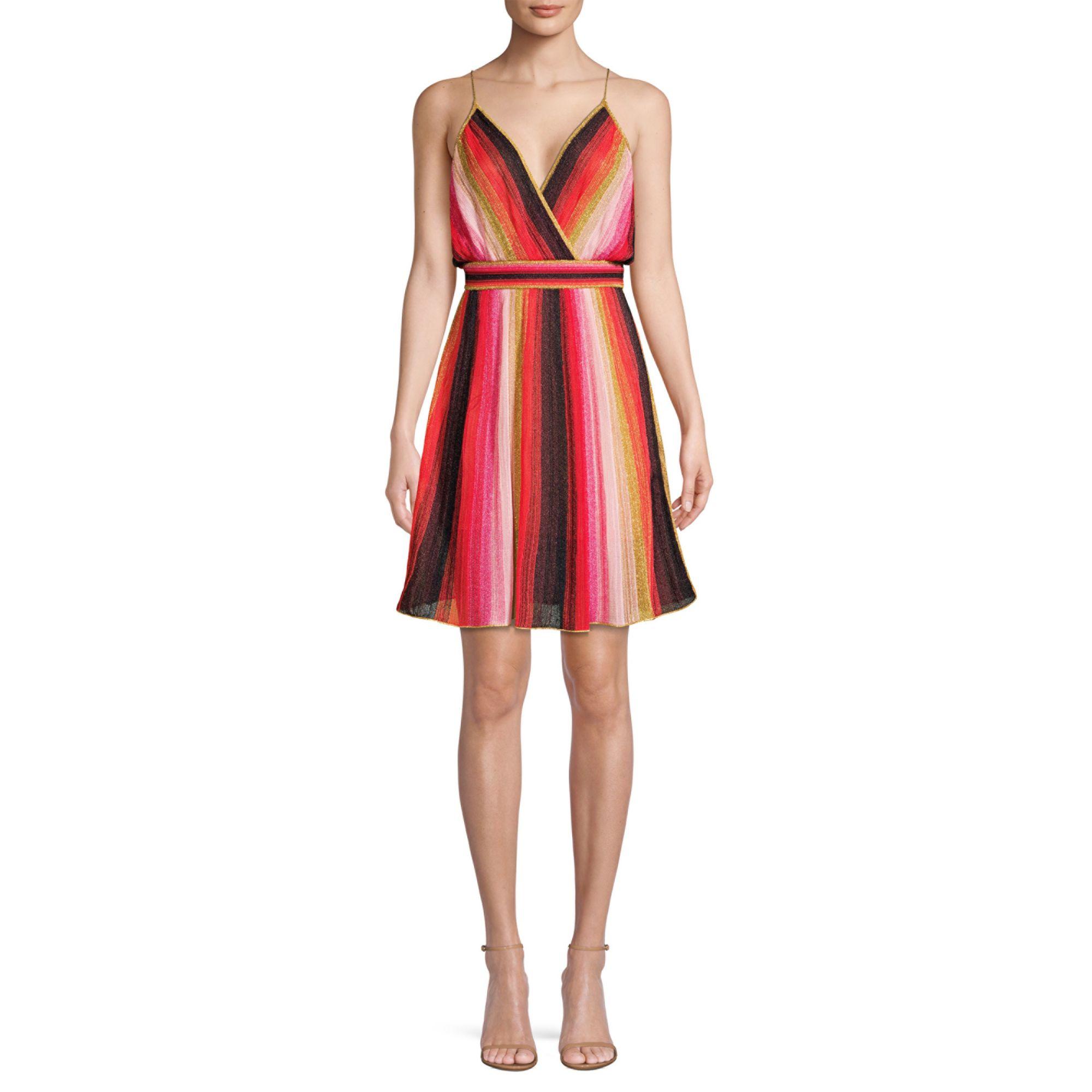 M Missoni Spaghetti Strap Vertical Stripe Short Dress in Red | Lyst