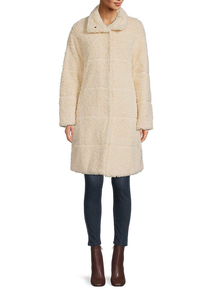 Donna Karan Reversible Quilted Faux Fur Coat in Natural | Lyst
