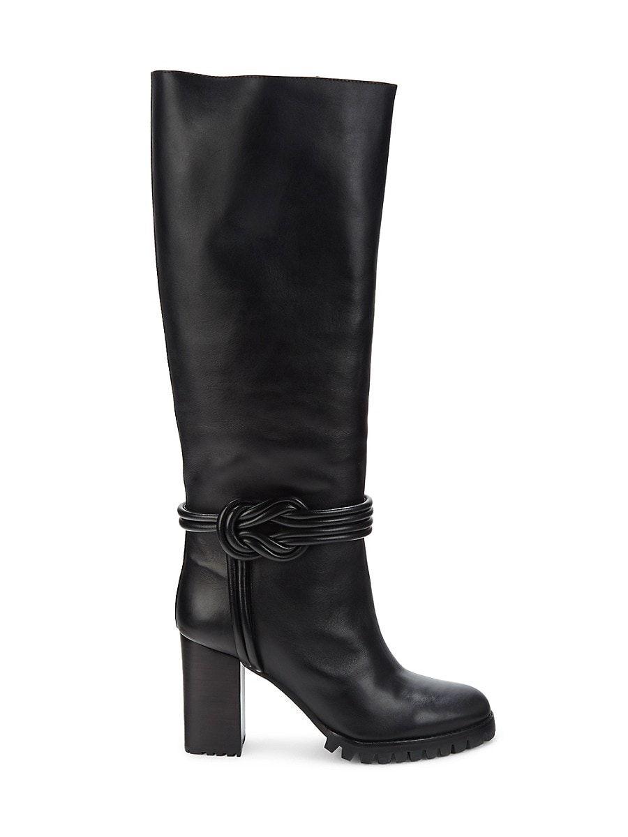 Alexandre Birman Vicky Block Heel Leather Knee Boots in Black | Lyst