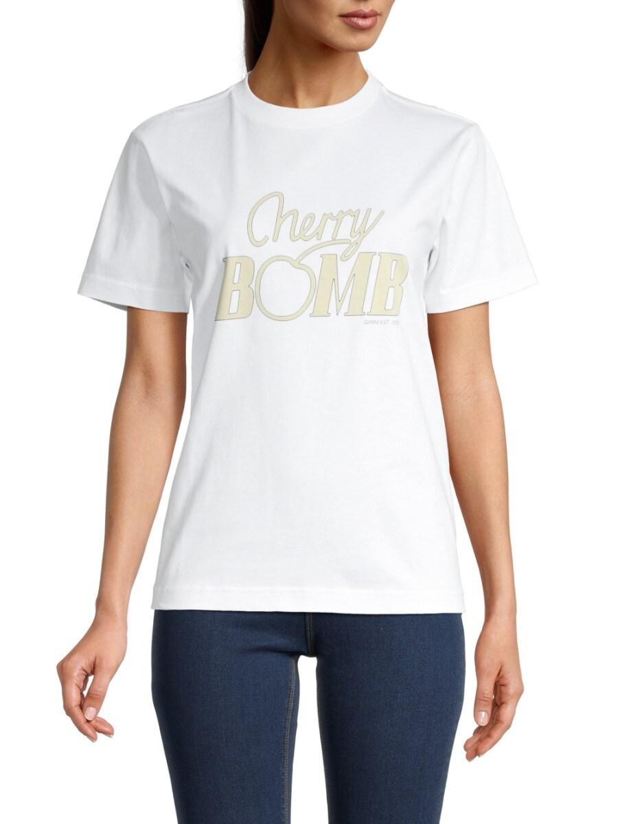Ganni Cotton Women's Cherry Bomb Graphic T-shirt - Bright White - Size Xs -  Lyst