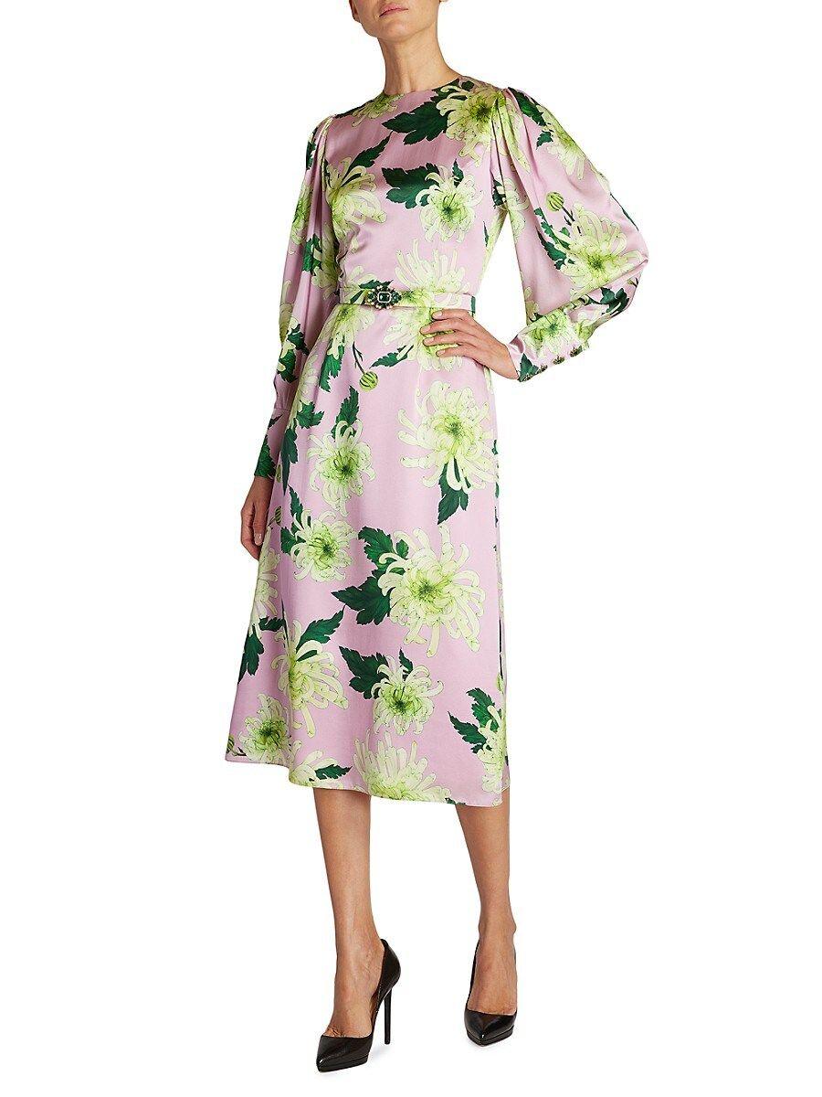 Andrew Gn Floral Print Three-Quarter Sleeve Belted Midi Dress - Bergdorf  Goodman