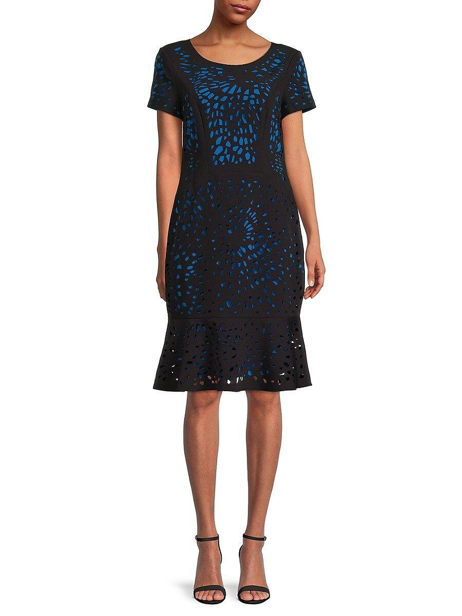 FOCUS BY SHANI Laser Cut Fit & Flare Dress in Blue | Lyst