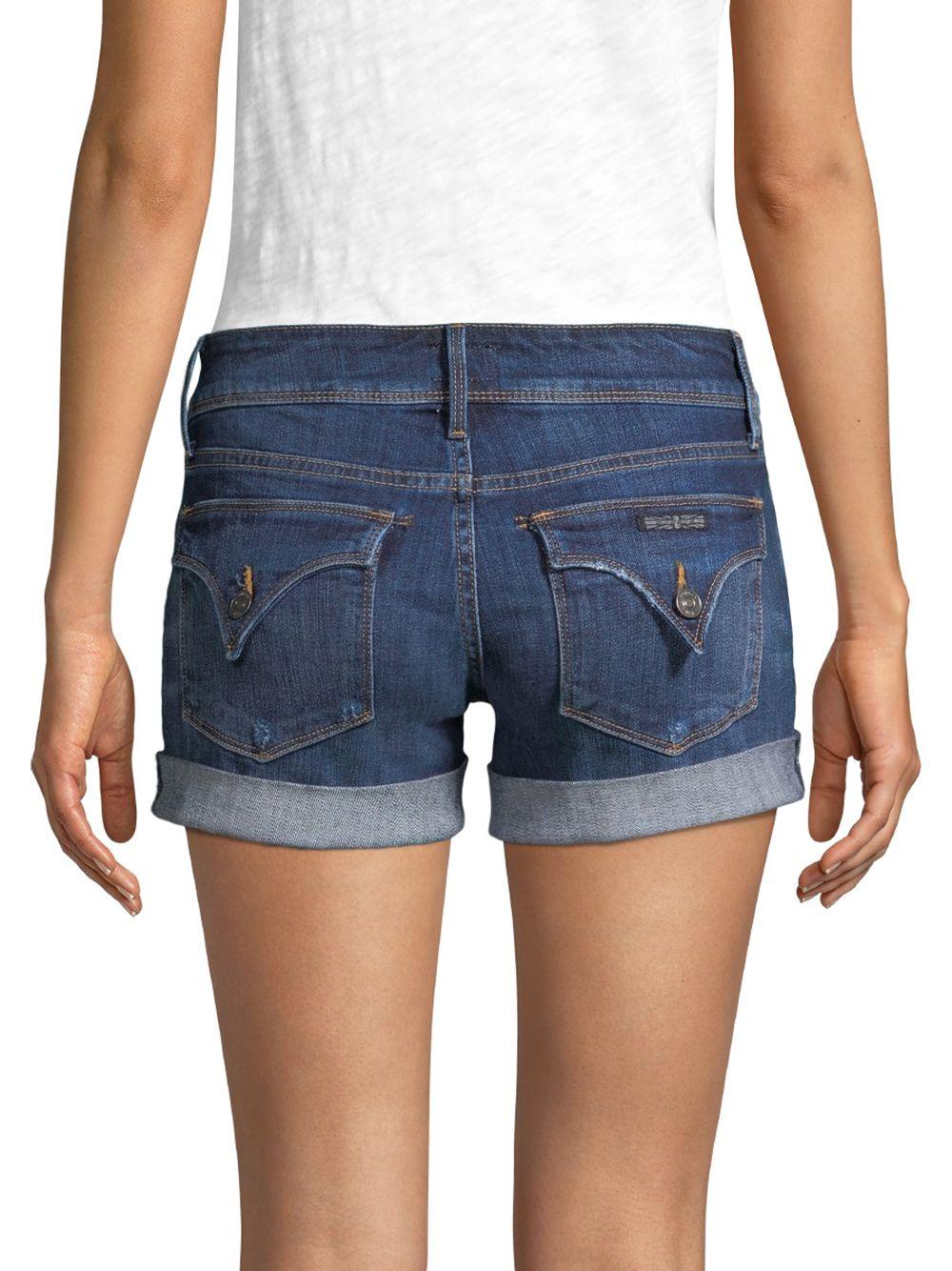 Details about   Cool Blue Striped Denim jean 4 pocket zip button Close Cut off short shorts New 