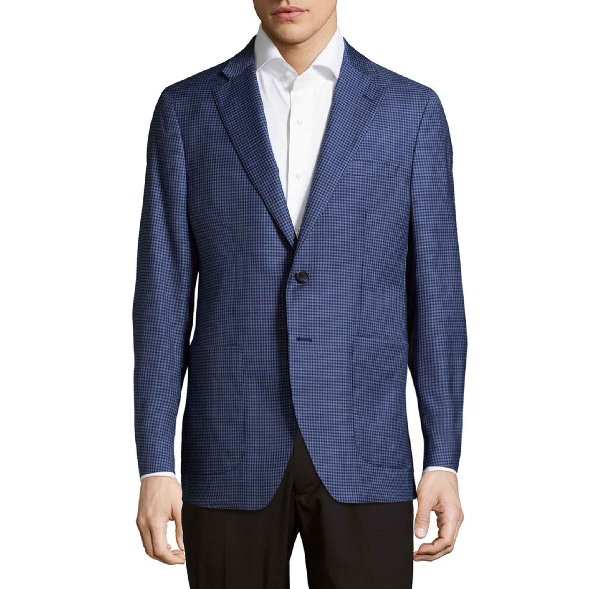 Saks Fifth Avenue Wool Checkered Jacket in Blue for Men Lyst