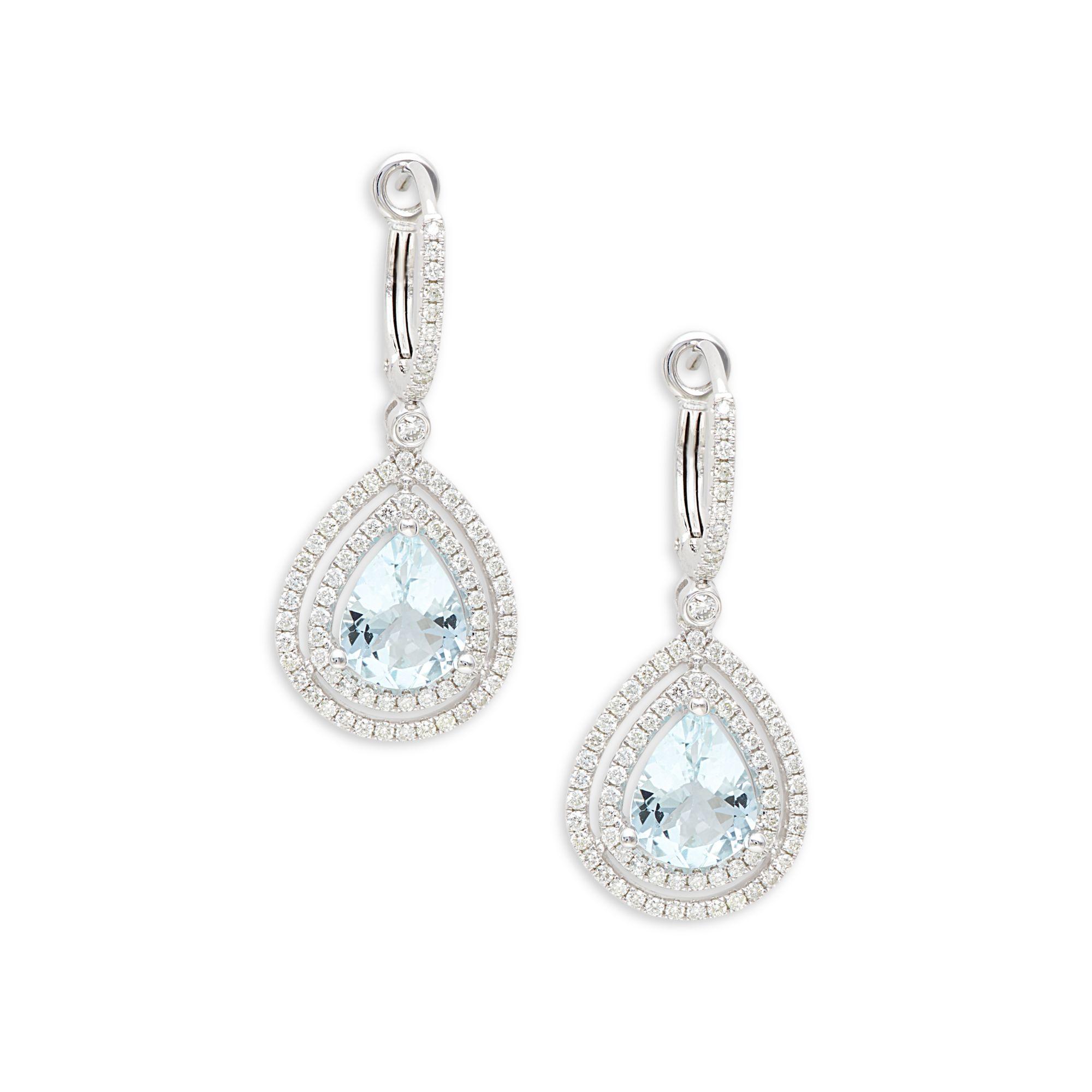 Saks Fifth Avenue 14k White Gold, Aquamarine & Diamond Drop Earrings Lyst