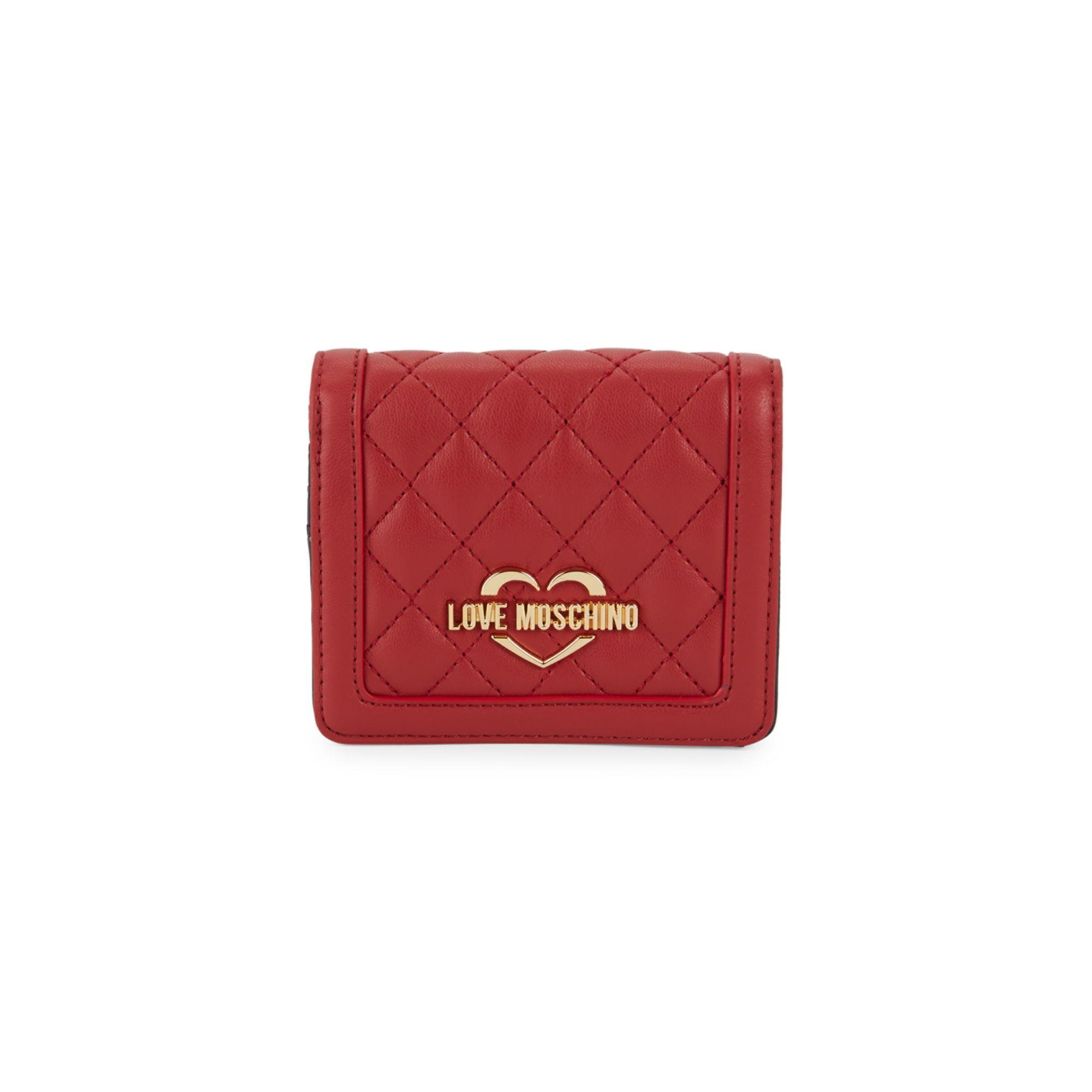 Love Moschino Logo Quilted Bi-fold Wallet in Red | Lyst