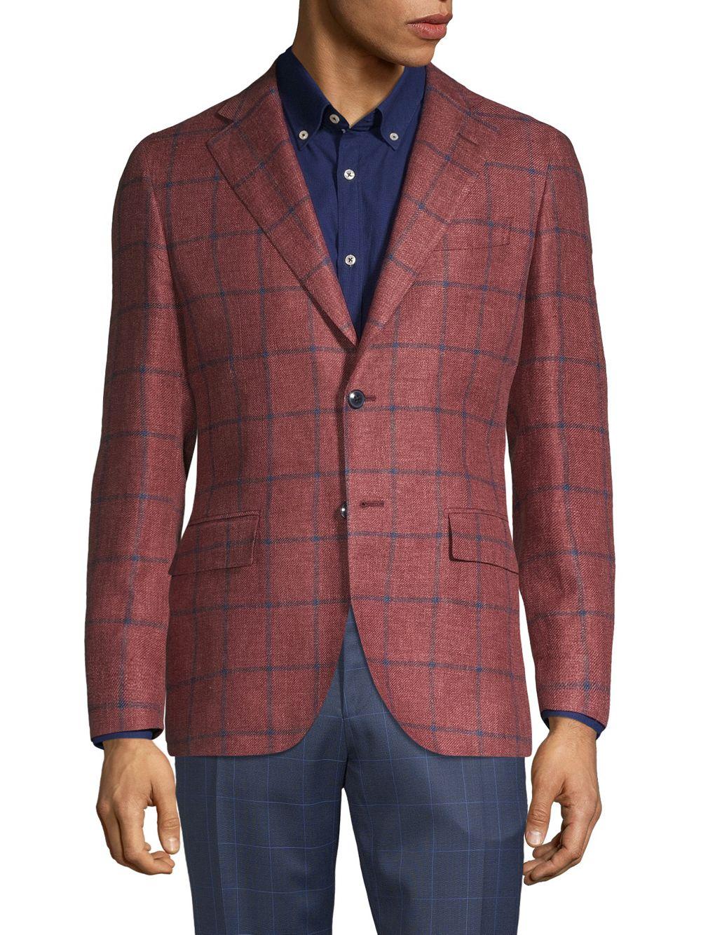 Lubiam Modern Fit Windowpane Check Sport Jacket in Red for Men - Lyst