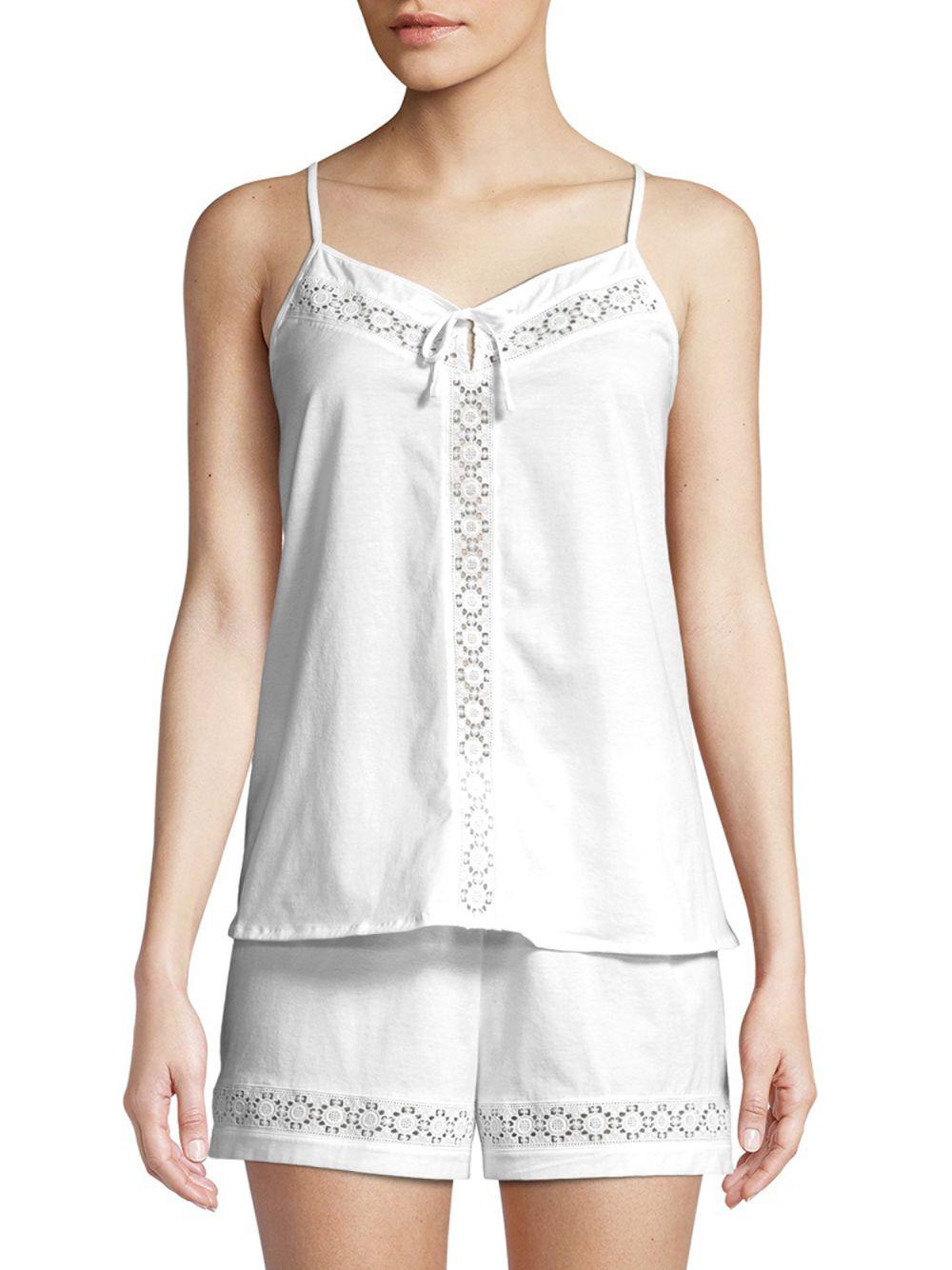 Hanro Cotton Eyelet Pajama Set in White | Lyst
