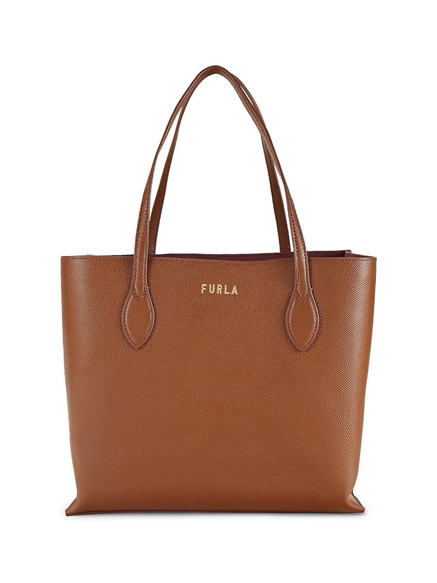 NWT Furla Cuoio Brown Pebbled Leather Large Elle Tote Bag $348