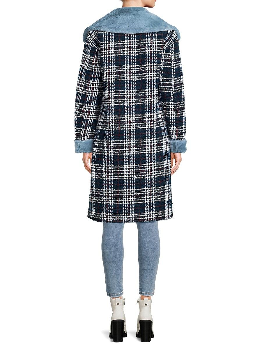 NVLT Wool Blend Faux Fur Plaid Coat in Blue Lyst Canada