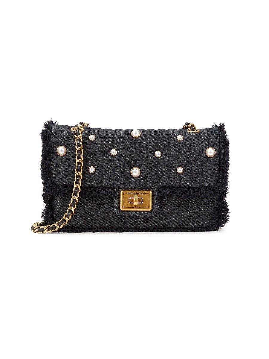 Karl Lagerfeld Agyness Embellished Denim Shoulder Bag in Black Lyst