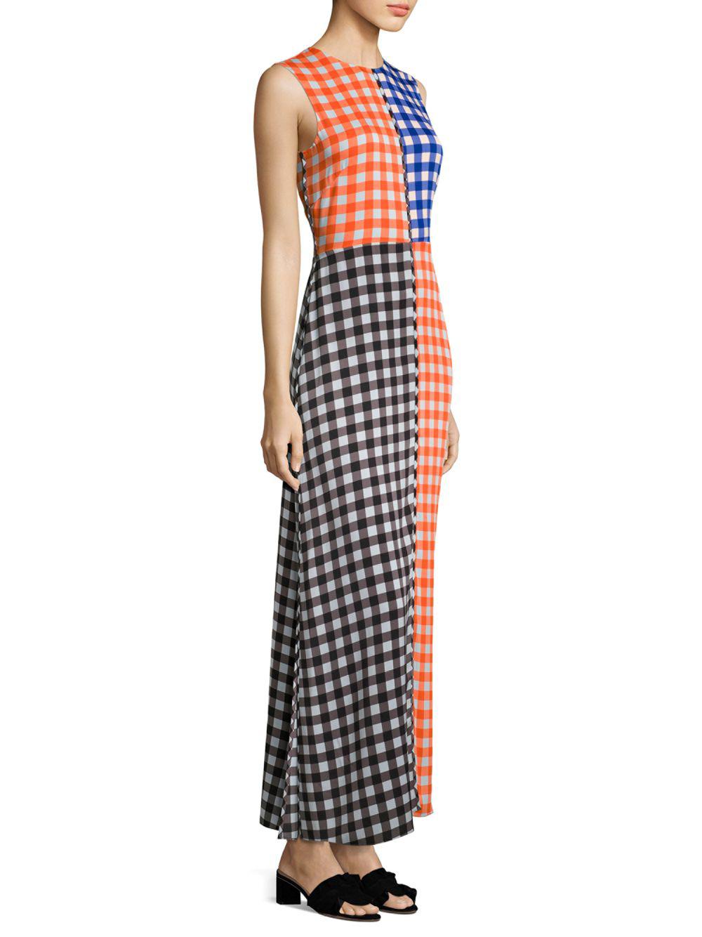Diane von Furstenberg Colorblock Gingham Maxi Dress | Lyst
