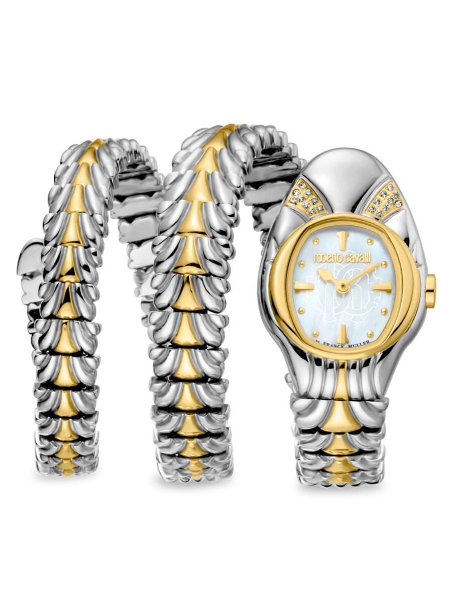 Roberto Cavalli Women's Stainless Steel & Diamond Snake Bracelet Wrap Watch  | Lyst