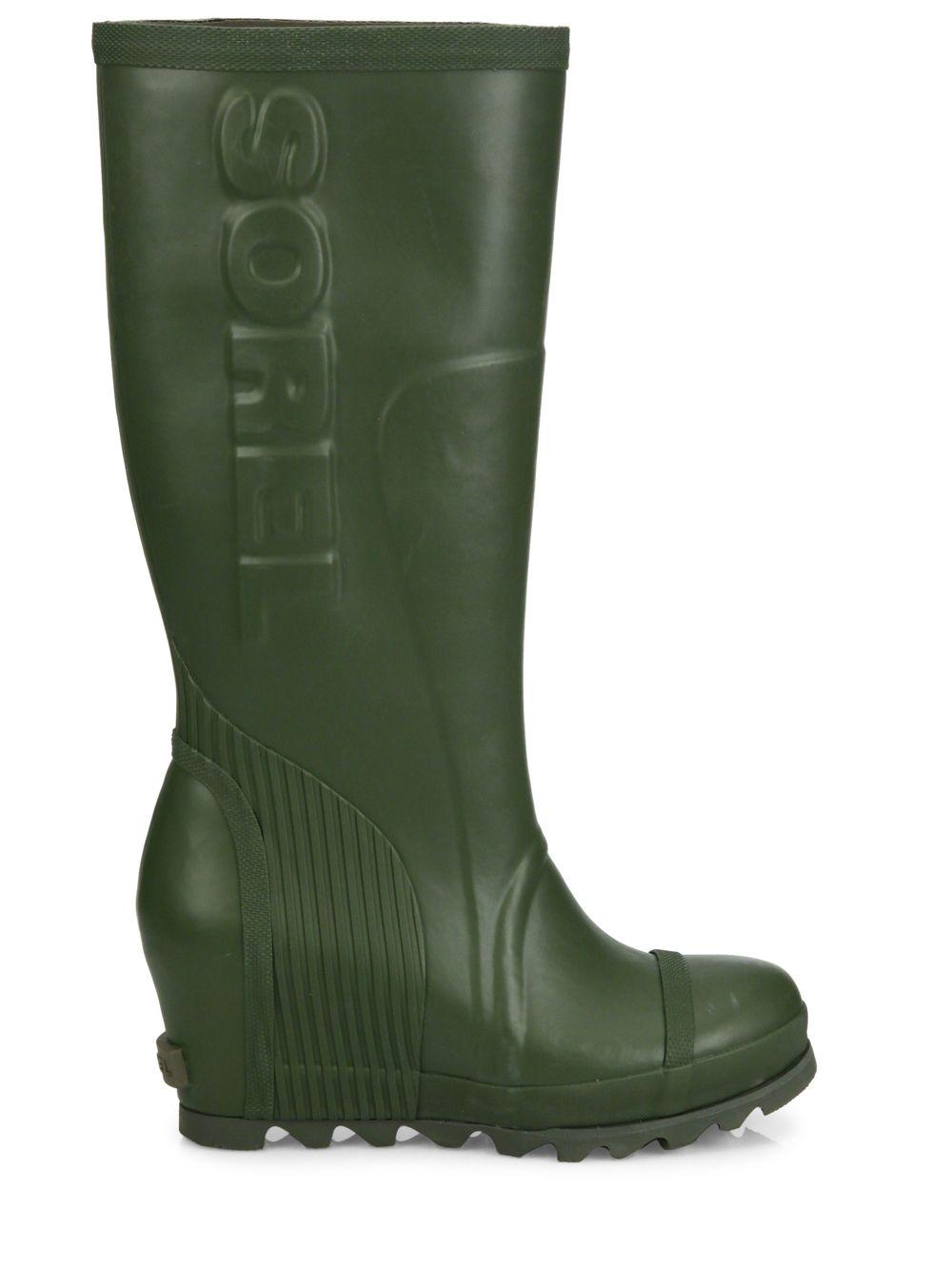 Sorel Rubber Joan Tall Wedge Rain Boots in Green Lyst