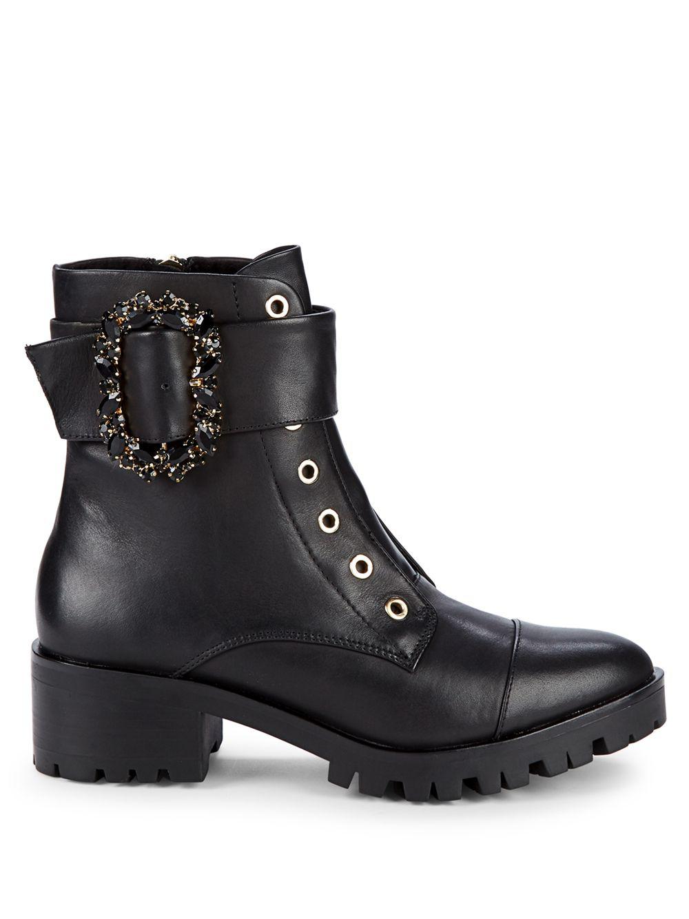 Karl Lagerfeld Piper Embellished Leather Combat Boots in Black - Lyst