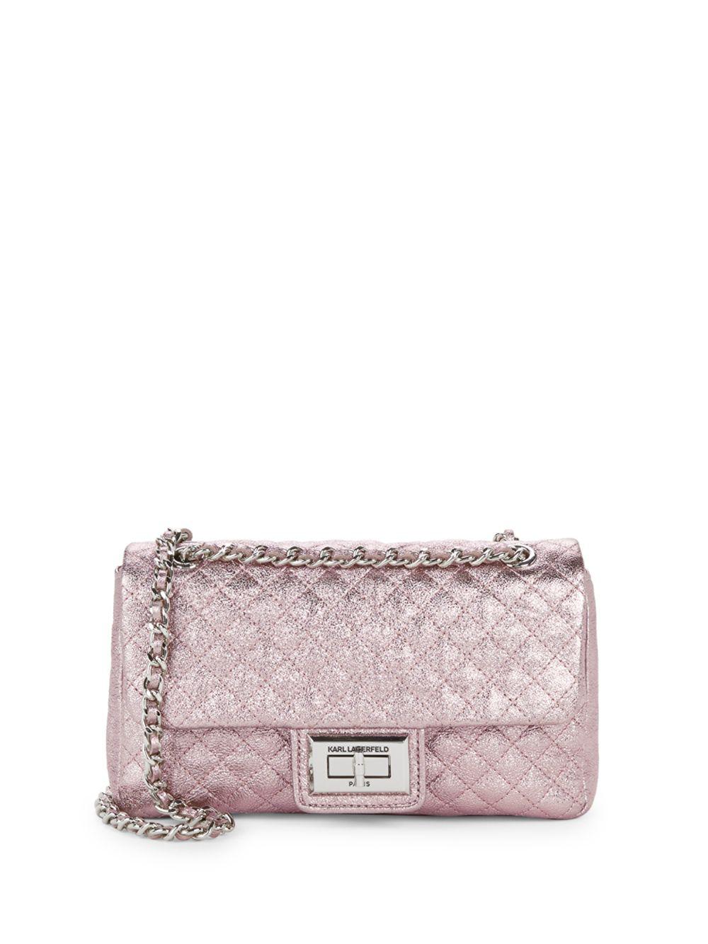 Karl Lagerfeld Leather Quilted Metallic Crossbody Bag - Lyst