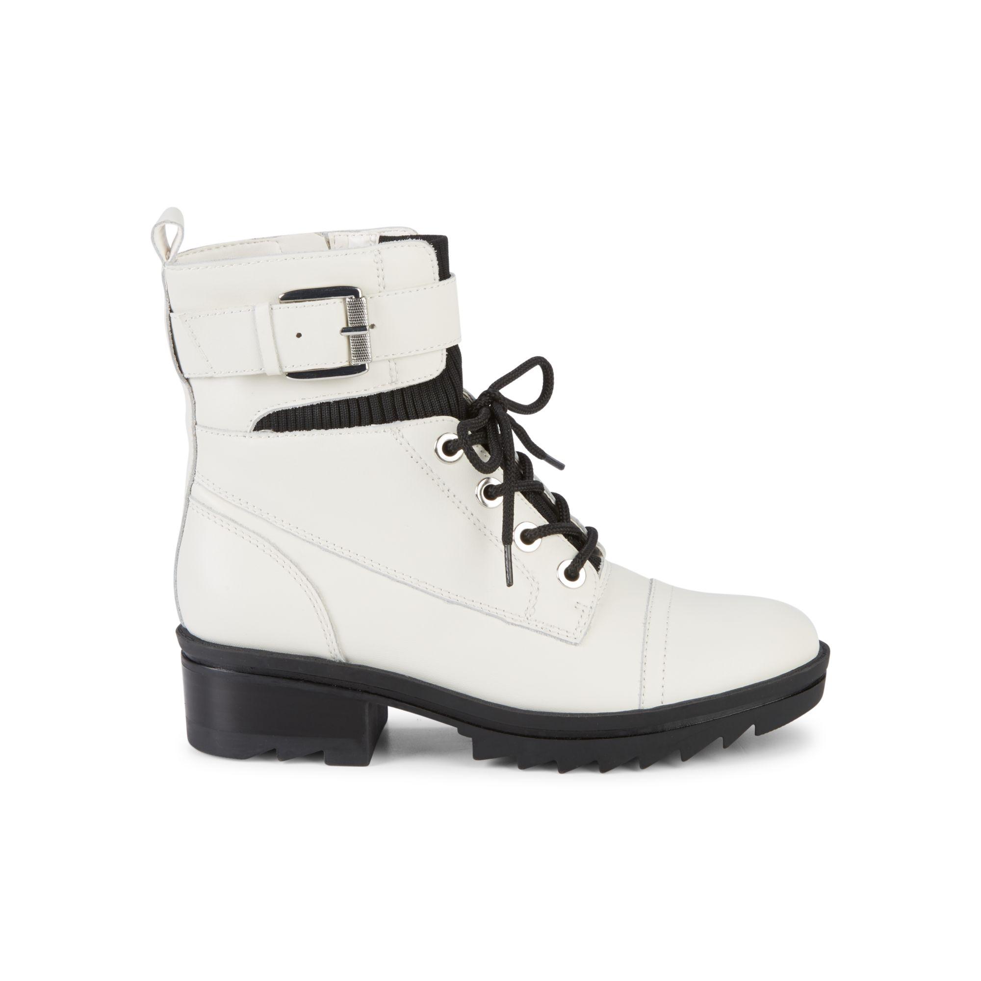 Marc Fisher Bristyn Leather Combat Boots in Ivory (White