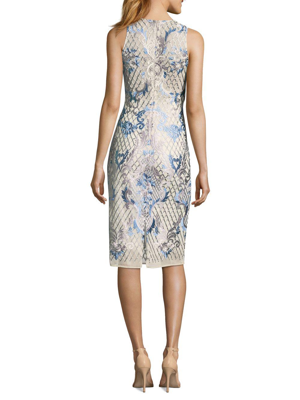 Nicole Miller Synthetic Embroidered Sleeveless Sheath Dress in Ice Blue ...