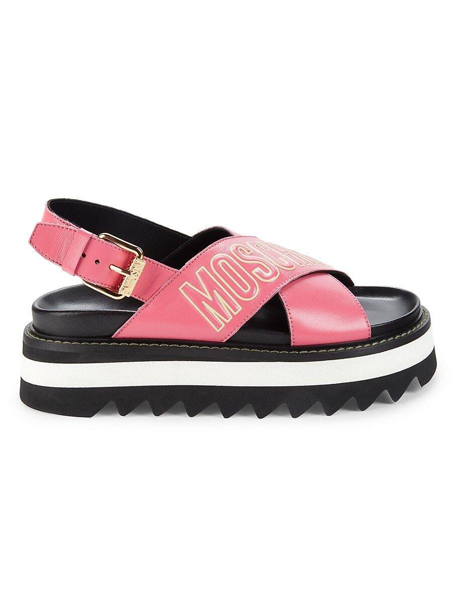 Moschino Couture ! Logo Leather Crisscross Platform Sandals in Pink | Lyst