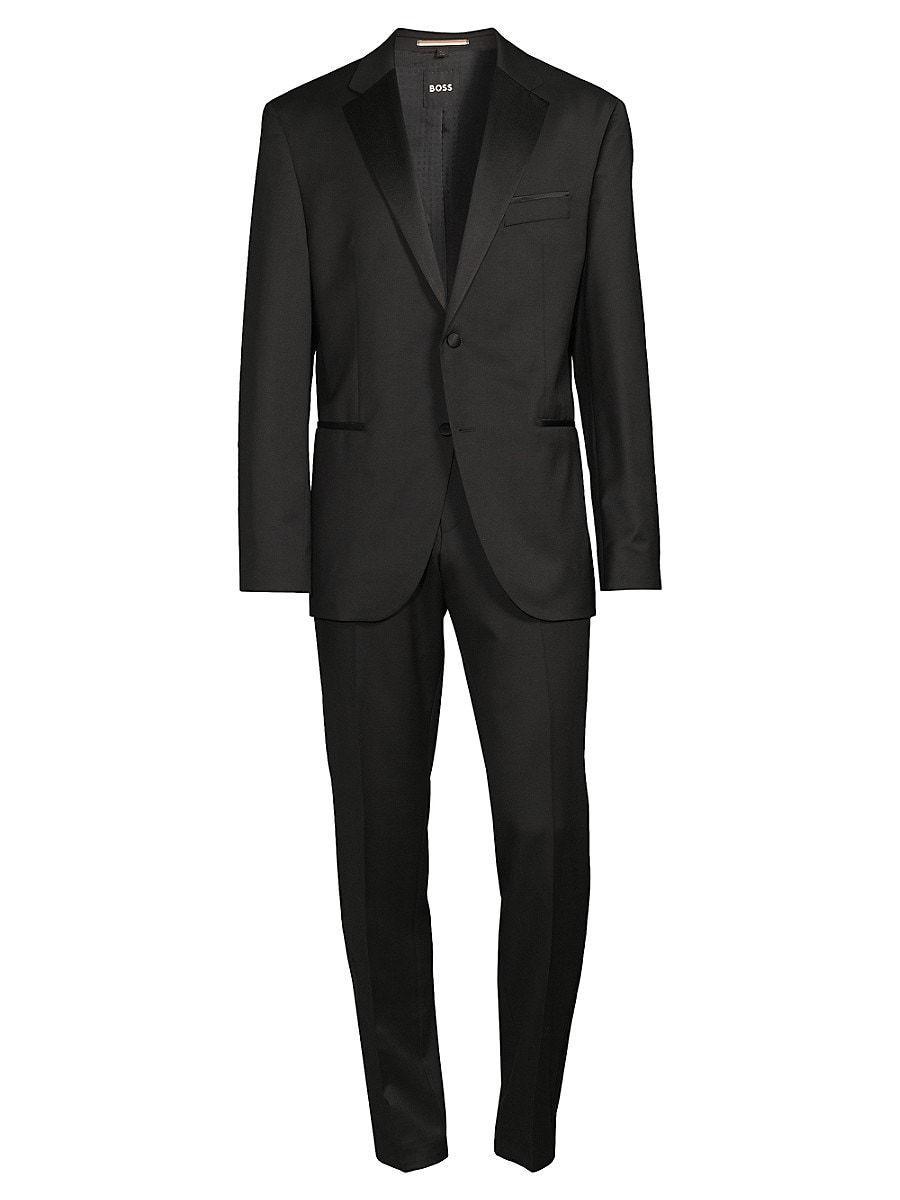 Straight fit wool suit in black wool