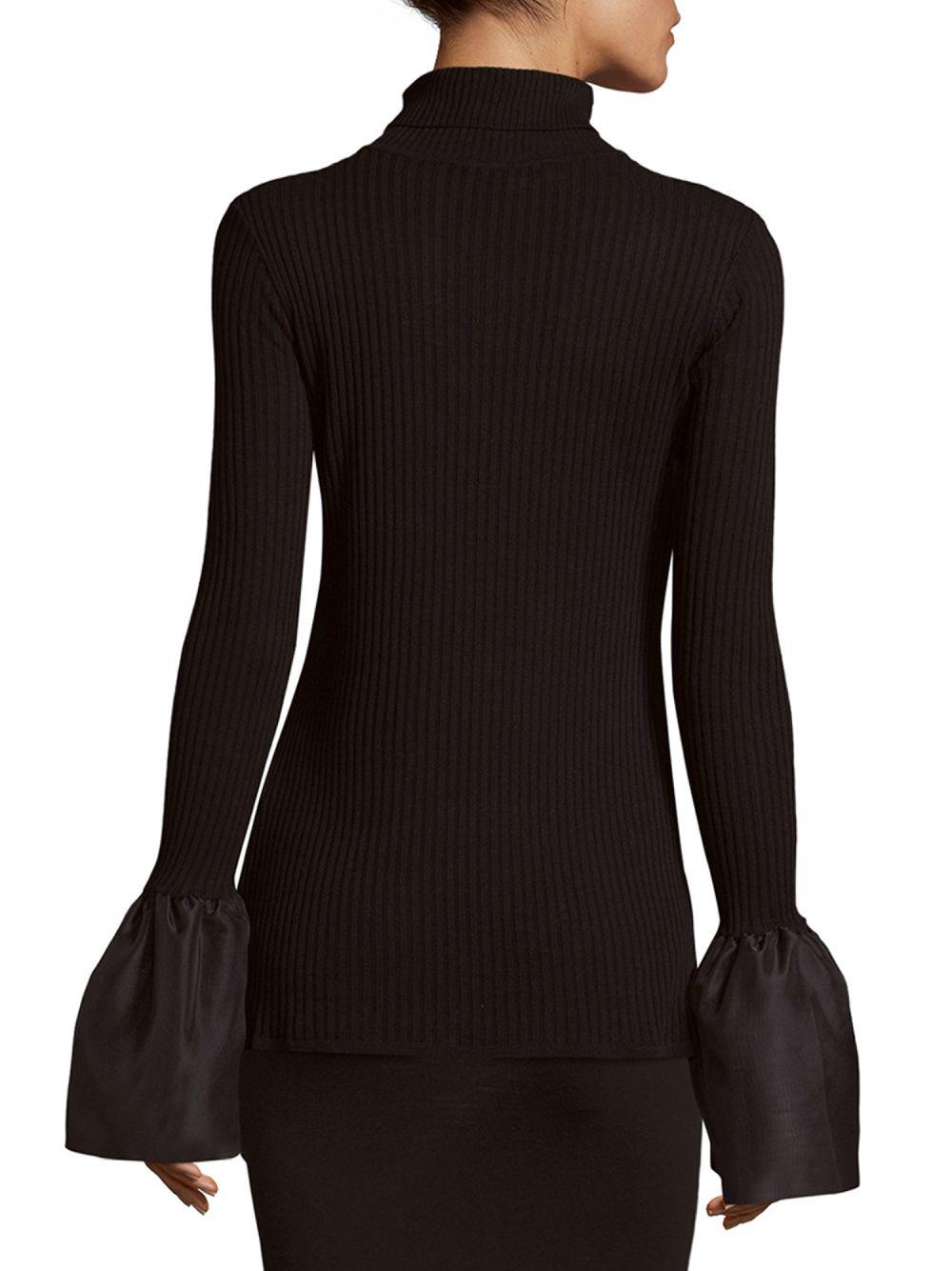 Endless Rose Synthetic Ribbed Bell Sleeve Turtleneck Sweater in Black ...