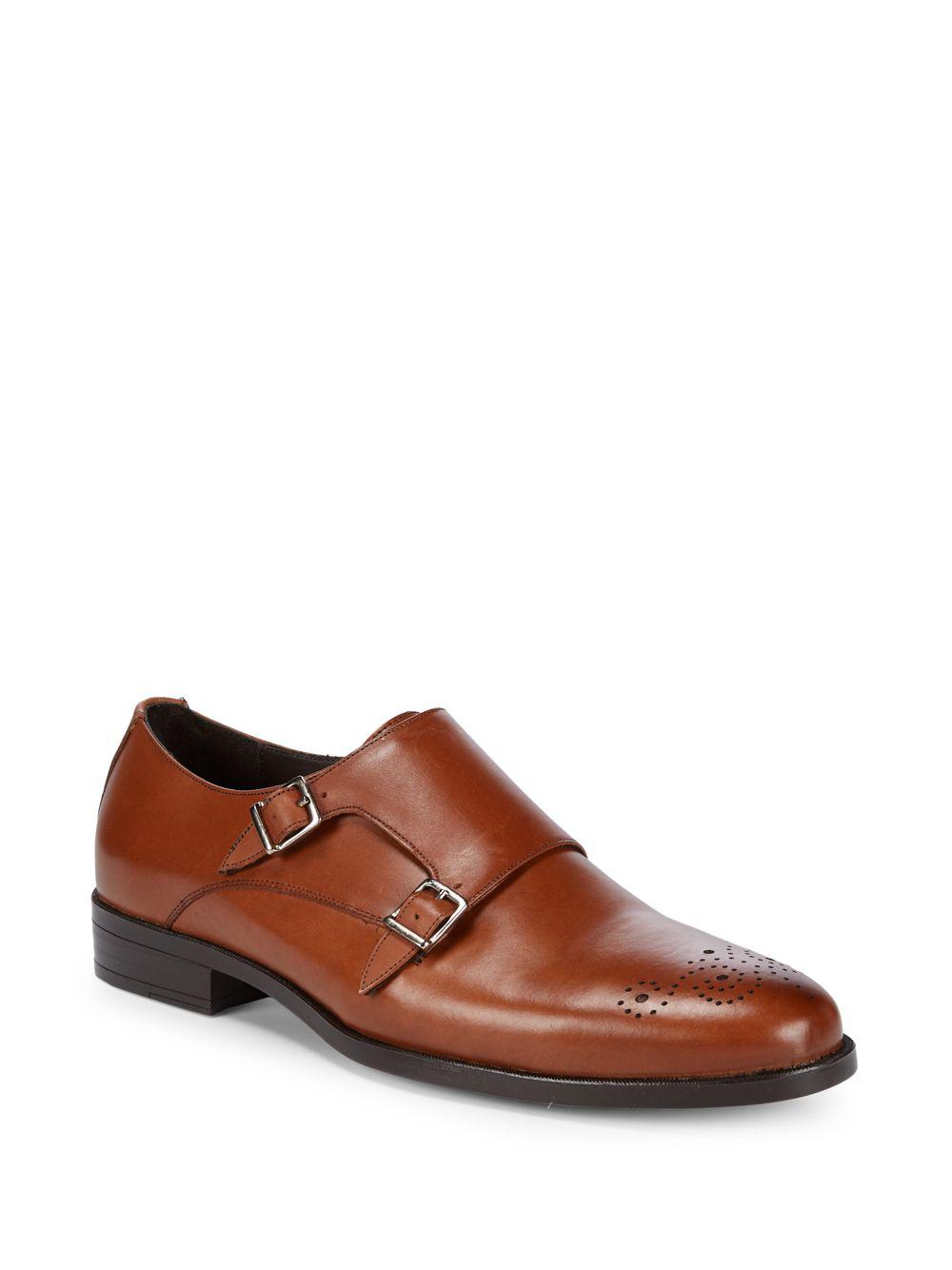 Saks Fifth Avenue Doublemonk Leather Dress Shoe in Tan (Brown) for Men