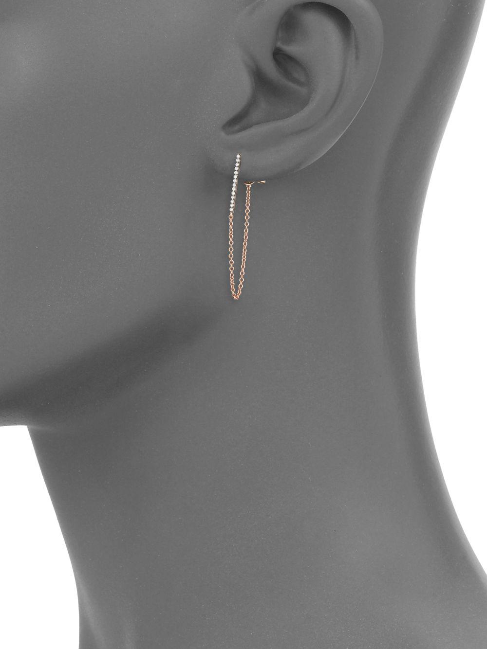 Lyst Ef Collection White Diamond 14k Rose Gold Bar Chain Stud Bar Chain Stud Earrings Lyst View Fullscreen