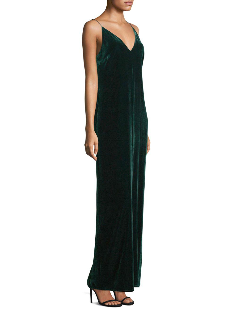 green velvet spaghetti strap dress