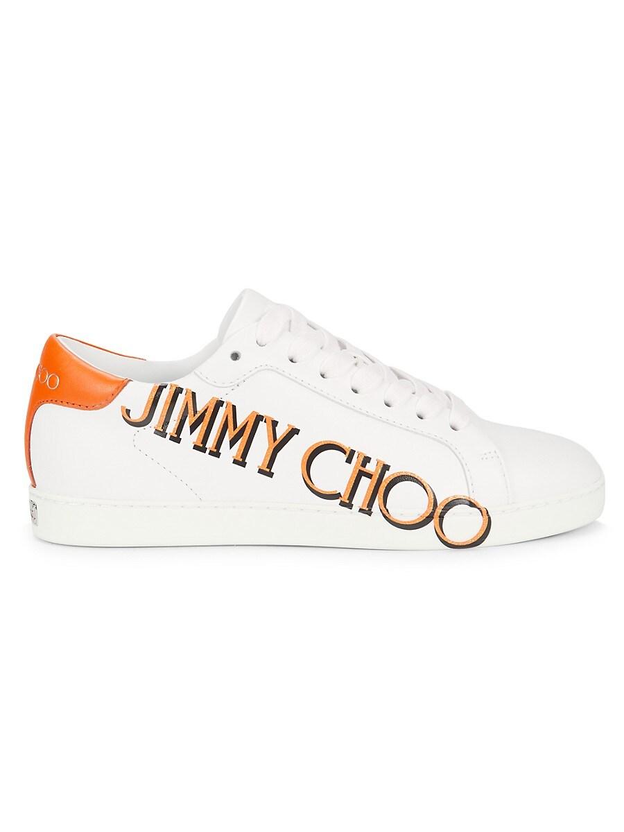 Jimmy Choo Kai ホワイト ロゴ スニーカー Jimmy Choo Kai Logo-Print Leather Low-Top Sneakers in White