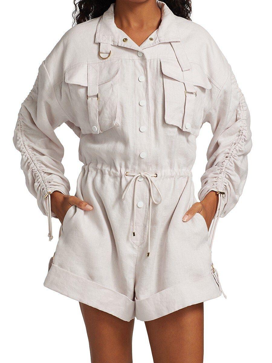 Zimmermann Utility Long Sleeve Linen Playsuit in White Lyst