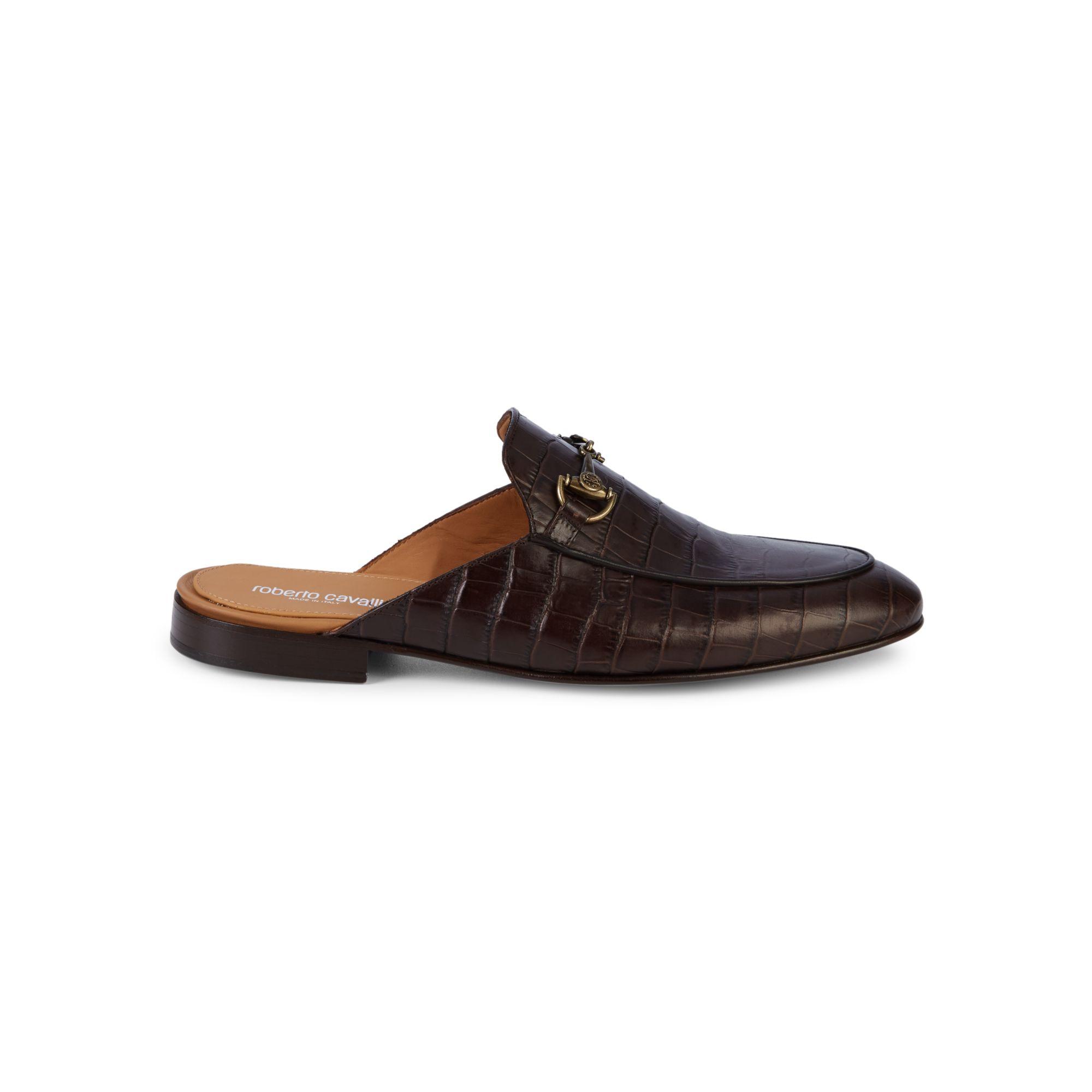 Roberto Cavalli Firenze Embossed-crocodile Leather Mules in Brown for Men |  Lyst