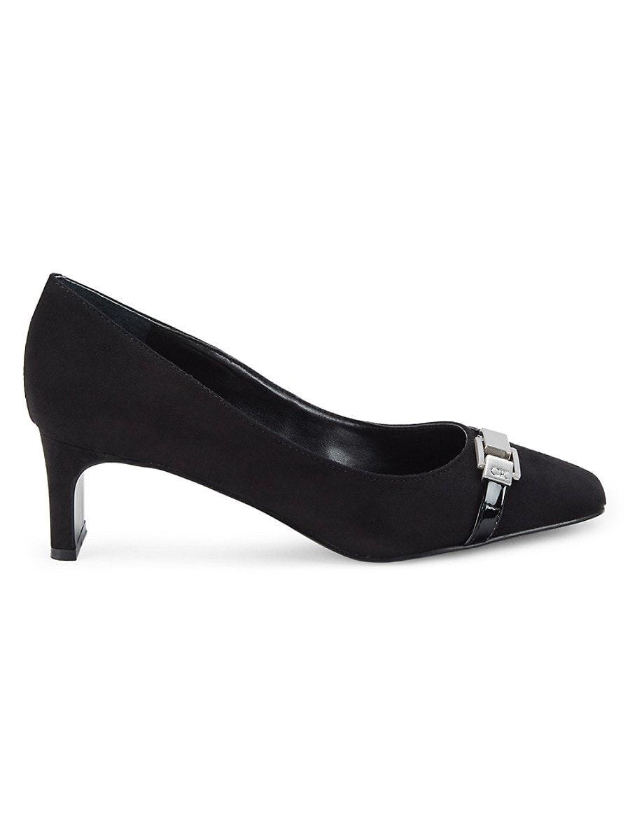 Calvin Klein Microsuede Blockheel Pumps in Black Lyst