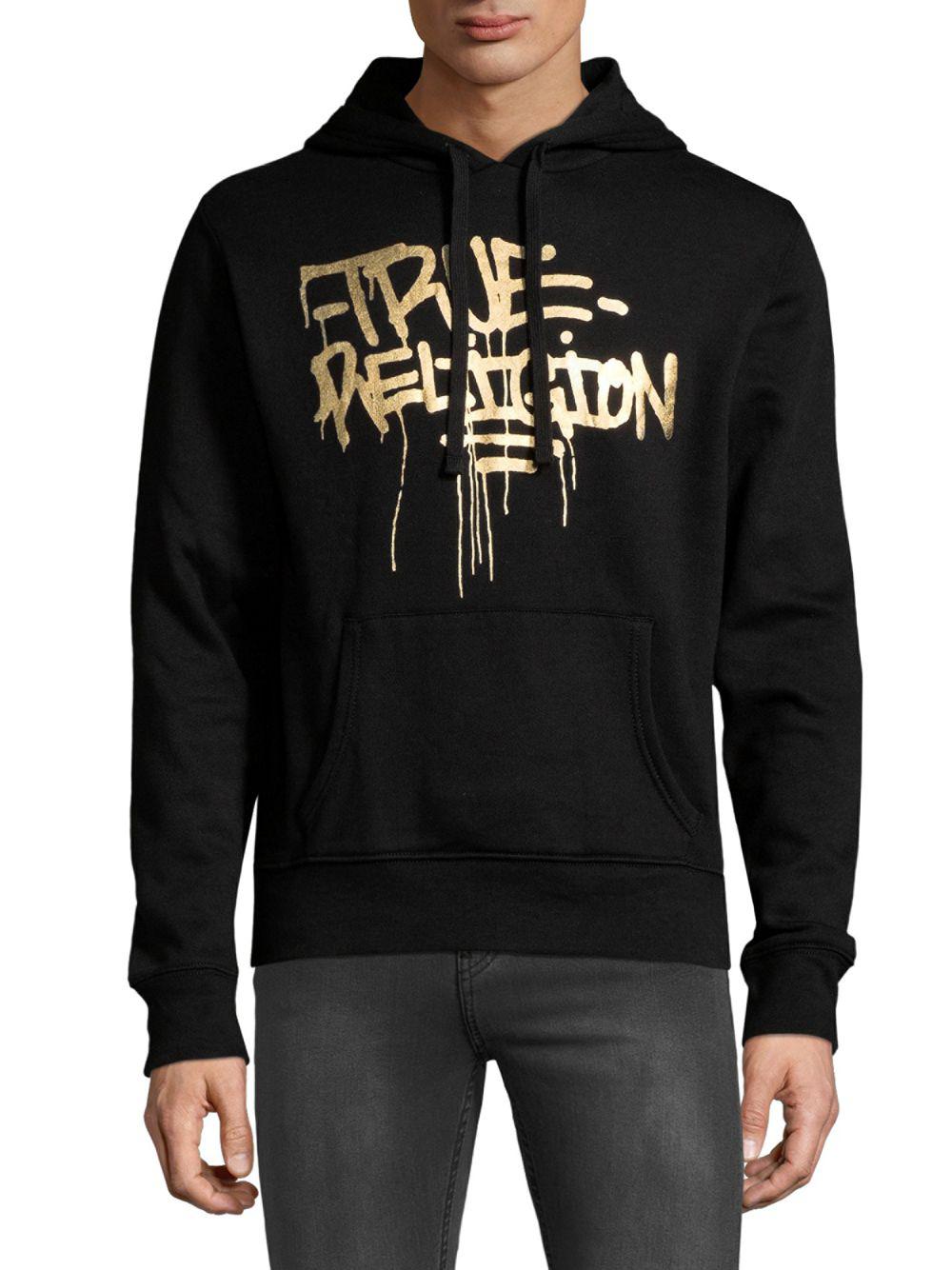 true religion hoodie black and gold