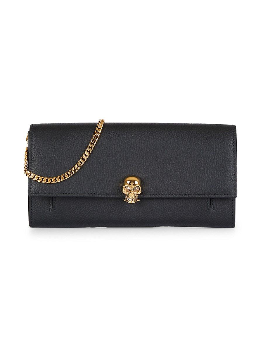Alexander McQueen Pebbled Leather Flap Wallet-on-chain in Black | Lyst