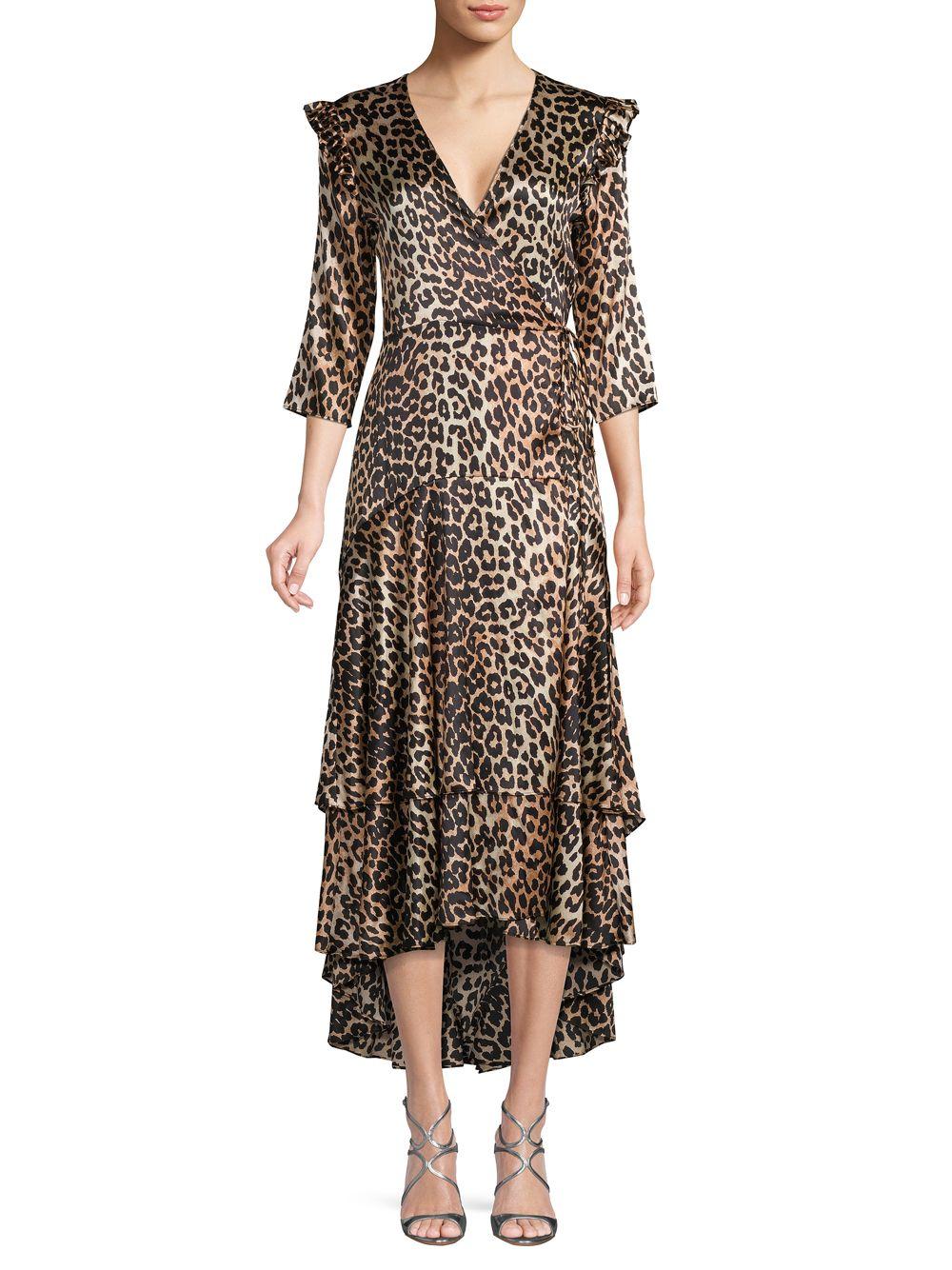 Ganni Calla Leopard Silk Dress - Lyst