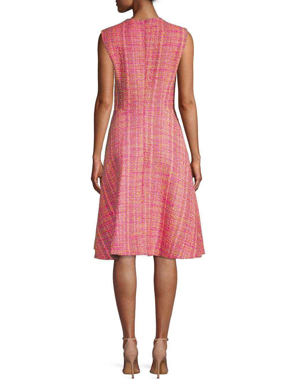 Prada Tweed Boucle Sleeveless A-line Dress in Pink Pattern (Pink) - Lyst