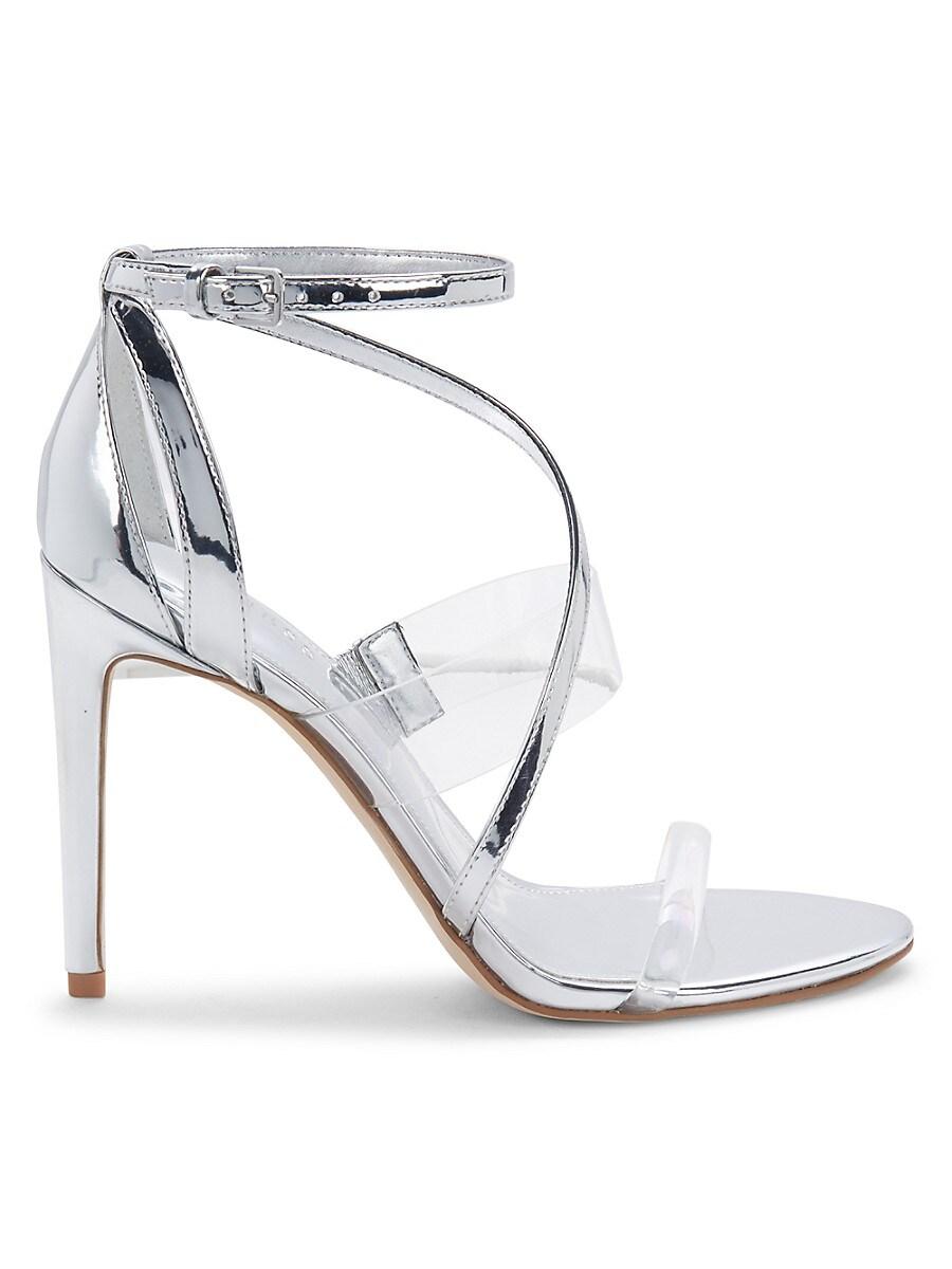 Guess Strappy Metallic Sandals in White | Lyst