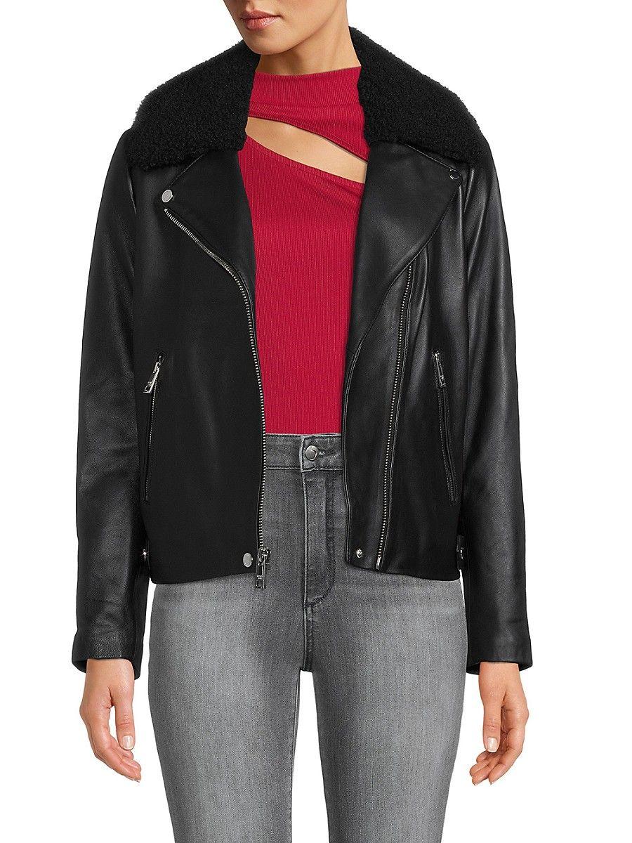 Michael Kors Missy Faux Fur Leather Jacket in Black | Lyst