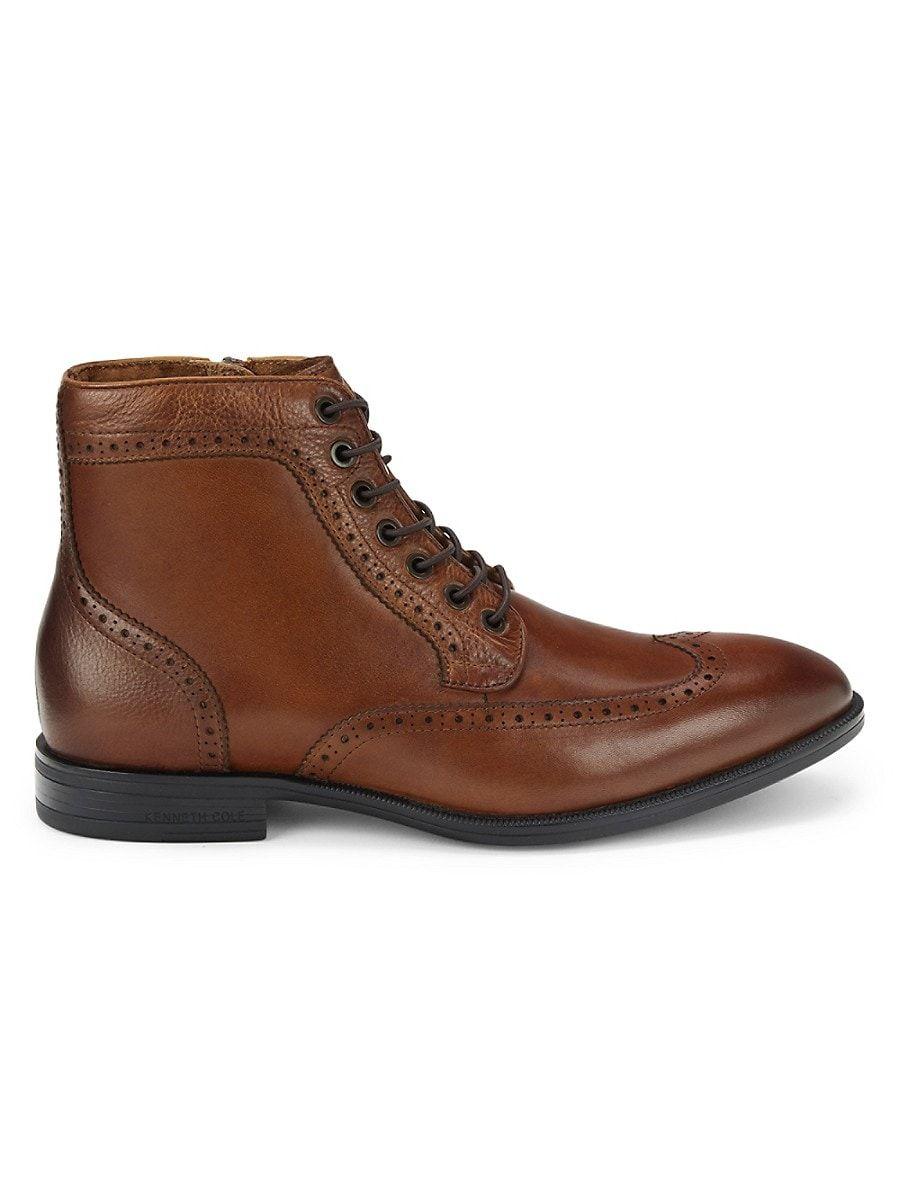 Kenneth Cole Emmet Leather High Top Wingtip Boots in Brown for Men | Lyst
